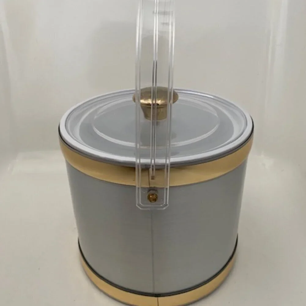 VINTAGE Culver Brushed Silver and Gold Acrylic Barware Ice Bucket